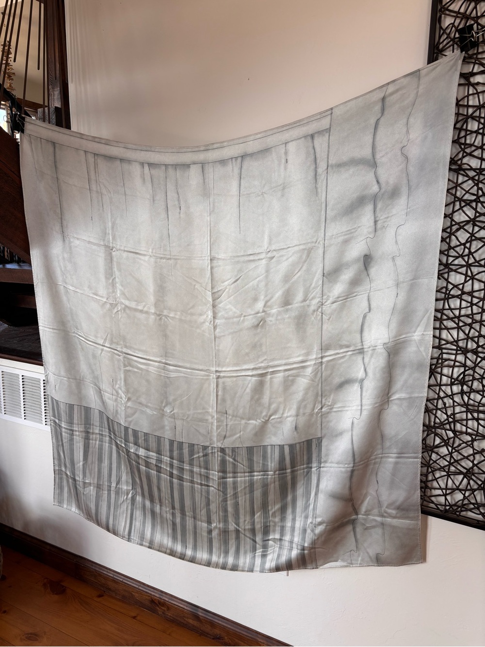 PRADA Vintage Oversized Silk Scarf Shawl 53” X 53” Gray Minimalist Logo Print - Picture 13 of 17